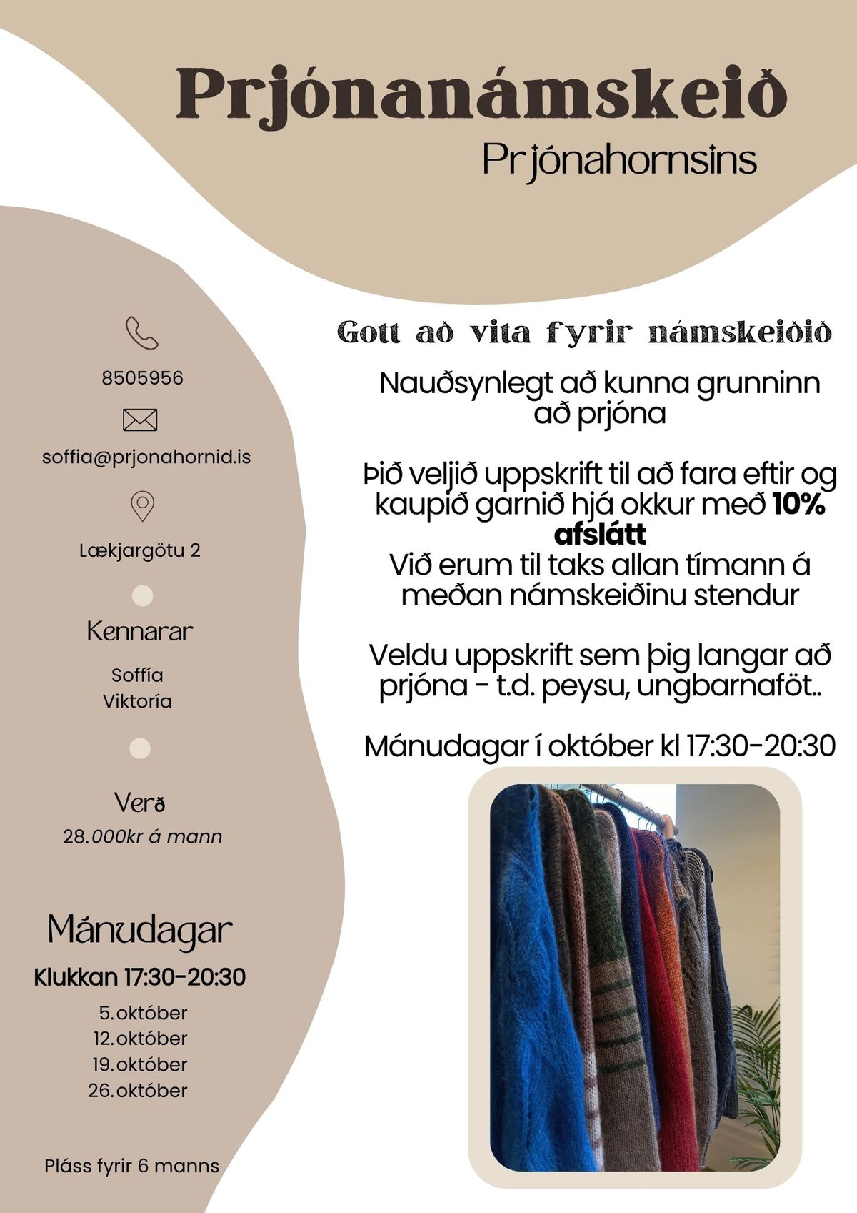 Prjónanámskeið í Október
